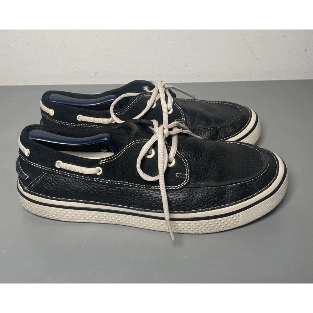 Crocs Men's Cove Sport Black & White Lace Up Leather Boat Shoes Size 11
